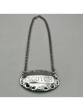 Scotch Decanter Label Tag Chain Empire Sterling Silver Bottle Tag